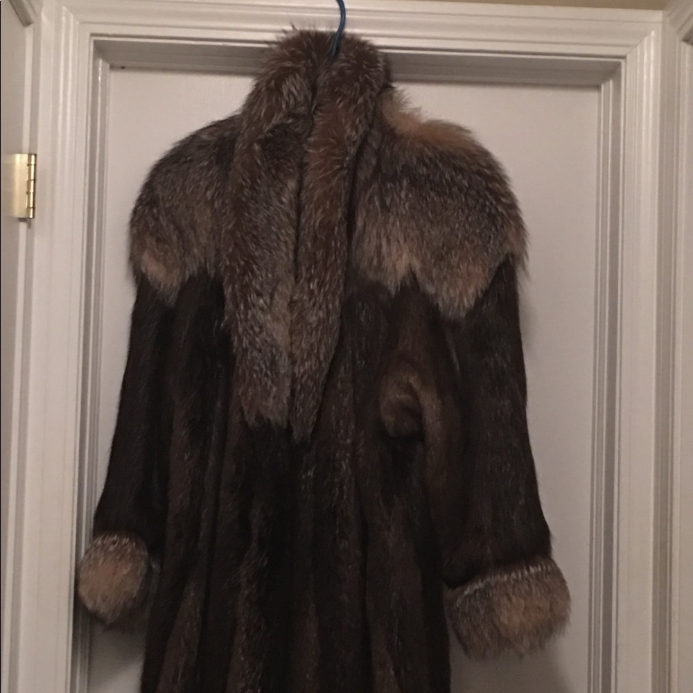 Beaver and Fox Fur Coat with Head Wrap